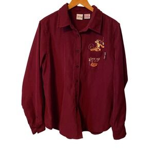 Disney Tigger "Show Off" Embroidered Button Down Shirt Women's Size M Burgundy